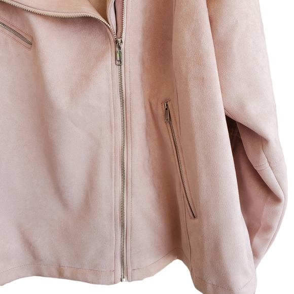 Lane Bryant Blush Pink Faux Suede Moto Jacket Asymmetrical Zip Size 26 28 - Picture 2 of 9